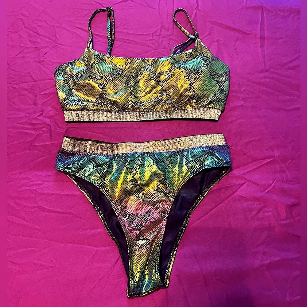 SHEIN Iridescent/Metallic Snakeskin Bikini Set